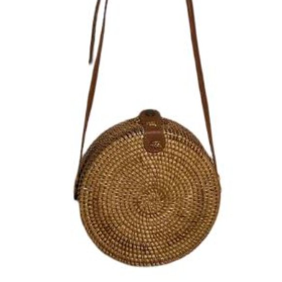 Vintage Boho Round Natural Wicker Crossbody Lined EUC - Picture 9 of 9